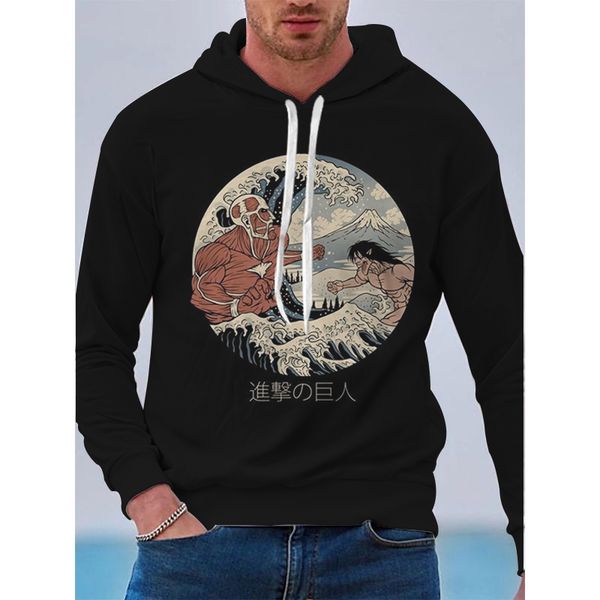 

attack on titan fighting titan pattern men 3d printed hoodie visual impact party punk goth round neck kimetsu no yaiba oversized hoodie swea, Black