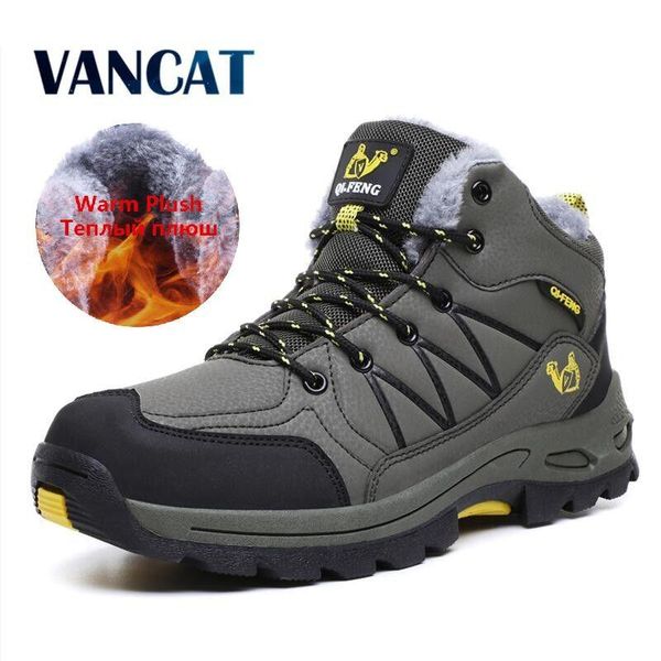 

boots brand winter men plush warm couple snow outdoor non-slip hiking shoes sneakers zapatos hombre 36-48, Black