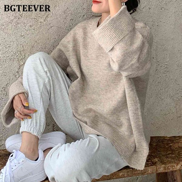 

sweaters 2021 elegant oversized women o-neck sweaters autumn winter long sleeve female knitted pullovers new ladies knitwear lsm0, White;black