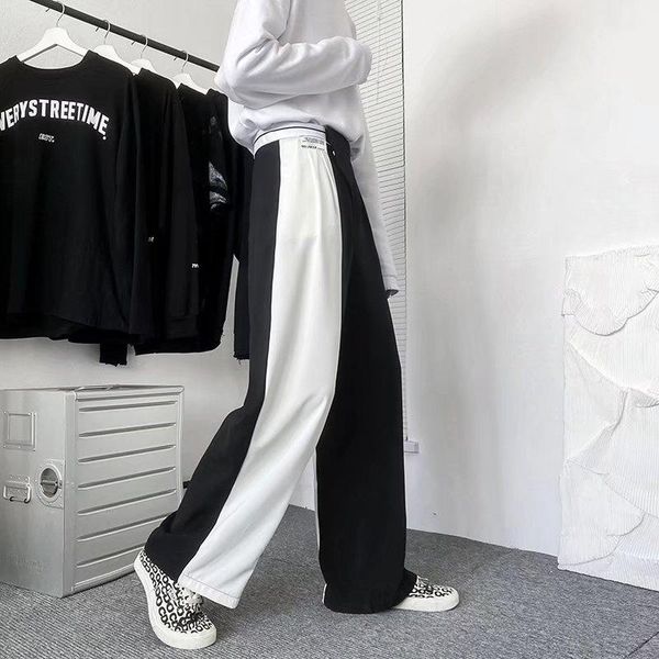 

men's pants 2021 retro solid color wild straight wide leg harajuku japan style streetwear jogger men women high waist casual long pant, Black
