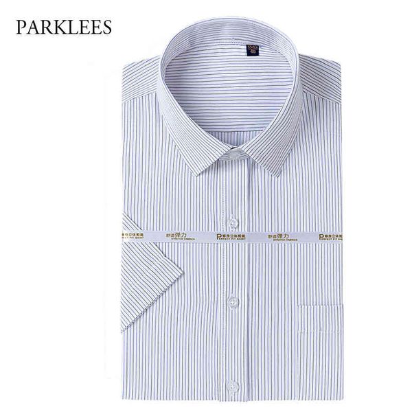 

striped men shirts short sleeve business work mens dress shirt casual slim non iron button up chemise homme breathable camisas 210524, White;black