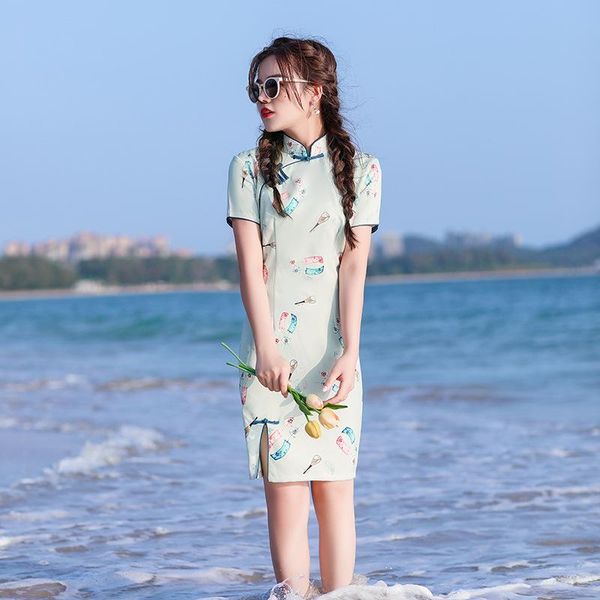 

ethnic clothing fashion chinese style green print cheongsam classic women's elegant short sleeve qipao size s-3xl, Red