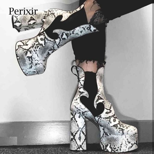 

boots perixir design winter fashion snakerskin woman super high heel platform ankle white snake-print lady shoes wnpz, Black