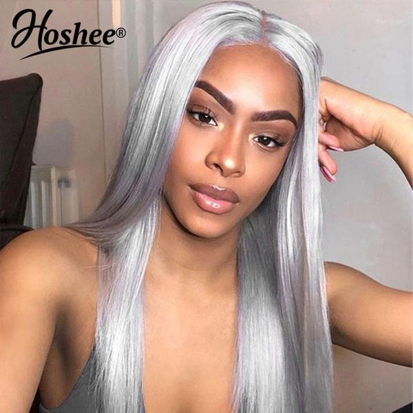 

silver grey lace front human hair wigs for women brazilian straight pre plucked wig long inch remy1, Black;brown