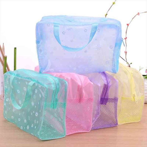 

fashion makeup pvc floral cosmetic bag transparent toiletry wash make up pouch travel necessarie organizer