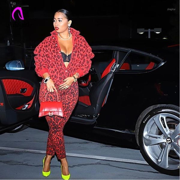 

two piece dress leopard plush set sweatsuit fitness women long sleeve tracksuit front zipper bomber jacket + pencil pants 2 pcs outfit, White