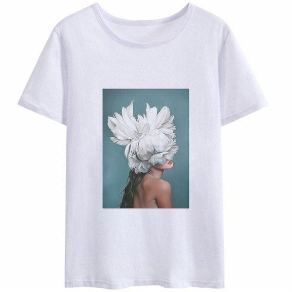 

women's t-shirt funny t shirts for women grunge aesthetic flowers feather print graphic casual short sleeve tees shirt femme clothing, White