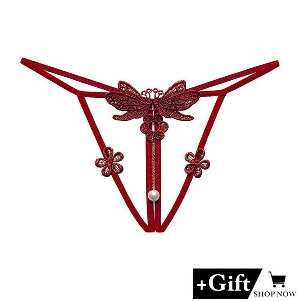 

women's panties erotic women dragonfly pearl pendant g-string briefs female thong for temptation underwear, Black;pink