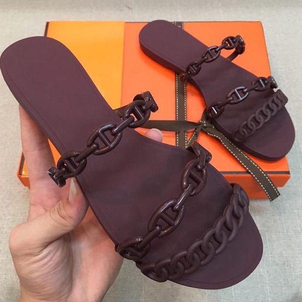 

slippers 2021 summer chain sandals pvc plastic beach gel shoes casual flat slipper sandels for women, Black