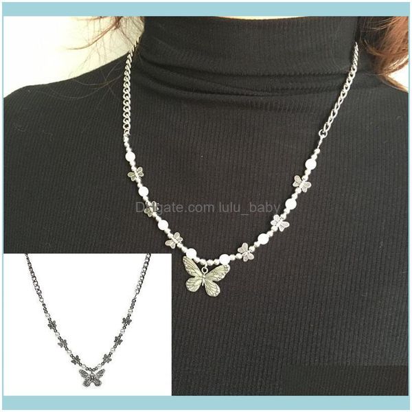 

chains necklaces & pendants jewelrychains punk gothic butterfly pendant necklace choker pearl hip hop personality fashion jewelry for women, Silver