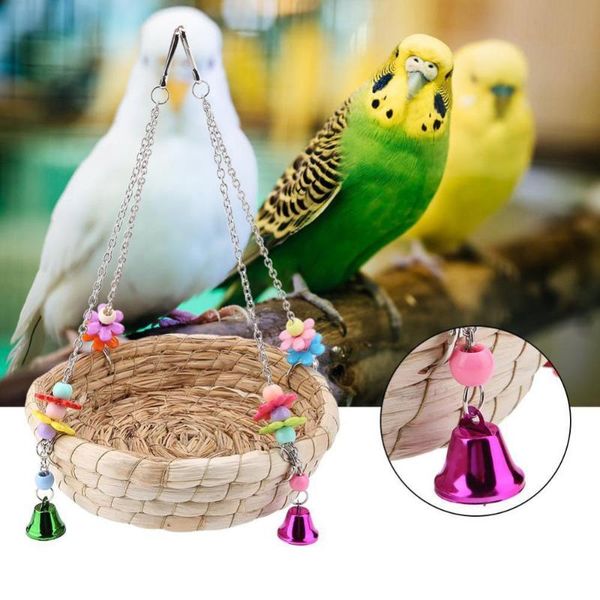 

other bird supplies concise and exquisite colorful acrylic beads bell pet toy parrot fashion basket swing straw nest cage log hanging orname