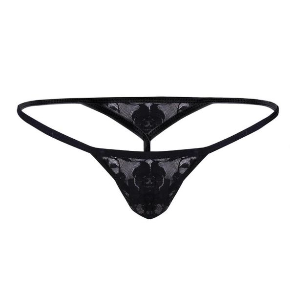 

men brief sissy low waist lingerie transparent lace bulge pouch t-back g-string mini micro bikini underwear underpants plus men's g-str, Black;brown