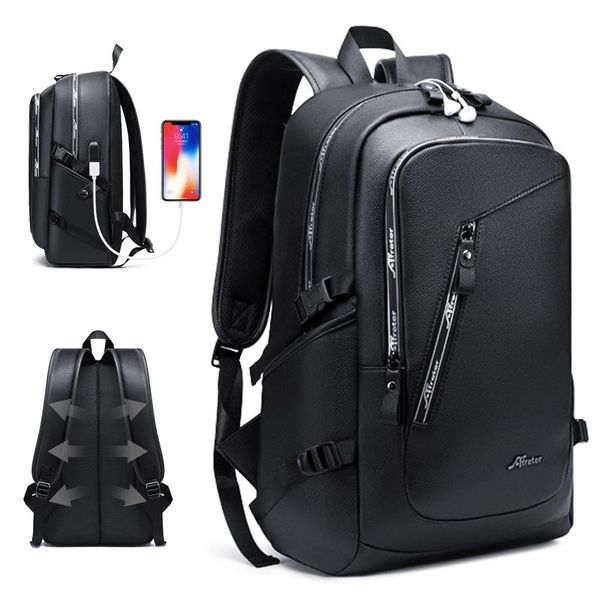 

backpack pu leather 15.6 inch large capacity multi-function waterproof usb charging men's and women's fashion