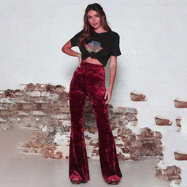 

autumn winter women's high waisted velvet casual wide leg pants fashion vintage bottoms female & capris, Black;white
