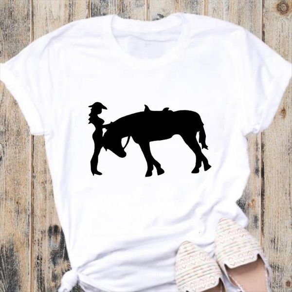 

horse graphic print white womens short sleeve loose aesthetic tee ladies