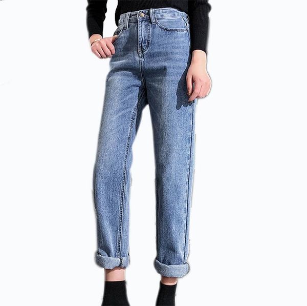 

women's jeans 2021 basic classic women high waist vintage style loose straight cowboy, Blue