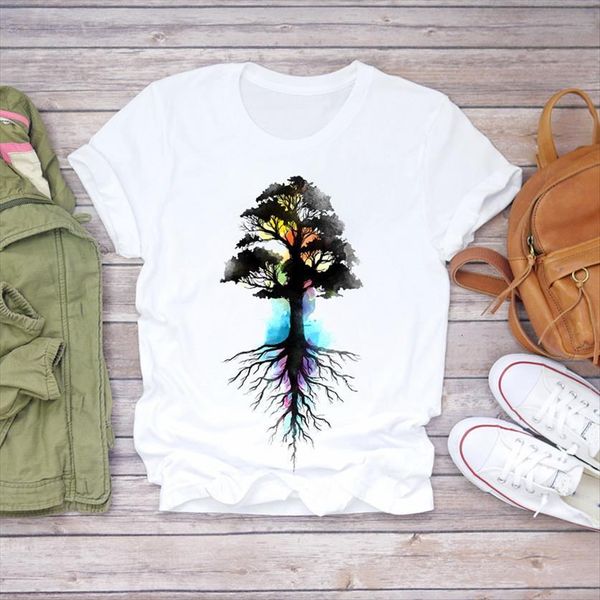 

watercolor 90s short sleeve women summer fall fashion print womens graphic shirt ladies female tee, White