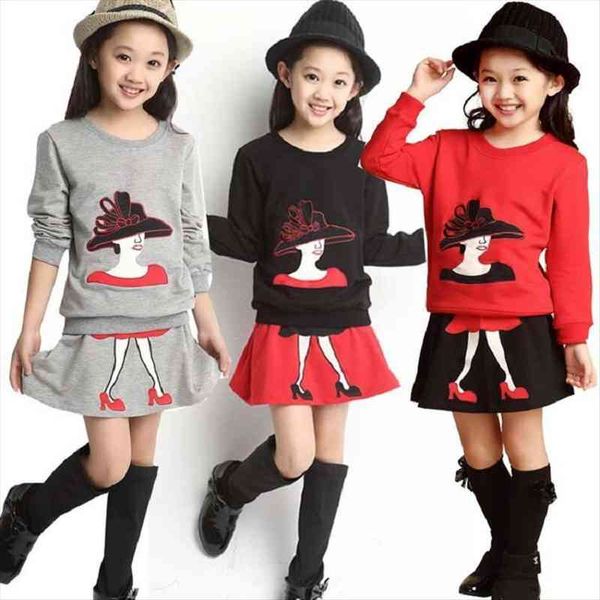 

2 10t teenager girls clothes sets kids clothing shirt blouses sweater skirt toddler winter warm costume children, White