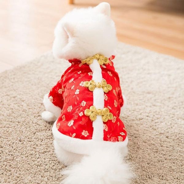 

dog apparel clothes pet tang suit gold wire button year cotton coat teddy, bomei, schnauzer, winter cat and