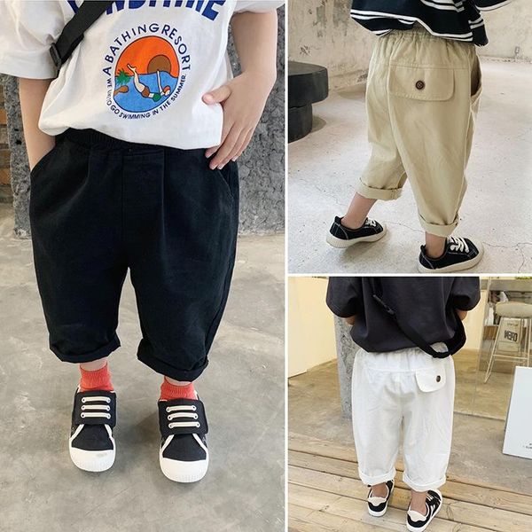

trousers 2021 summer boys' pants korean pure cotton thin capri middle and large children's casual, Blue