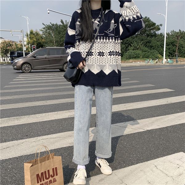

women's sweaters vintage japanese sweater for women, lazy style, loose and versatile, large size , long-sleeve female av35, White;black