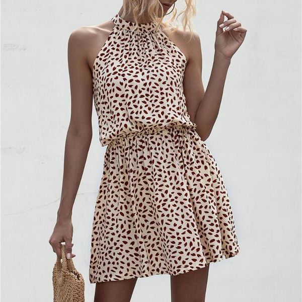 

women's swimwear fashion summer women vintage ruffled floral elastic waist dress halter loose ladies sleeveless pleated daily party str, White;black