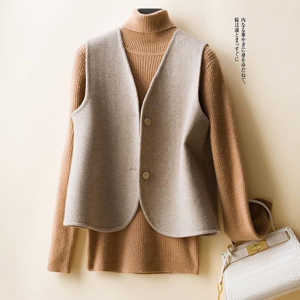

women's vests 2021 autumn and winter cashmere coat v-neck cardigan vest jacket korean fashion 100% pure wool sweater female, Black;white