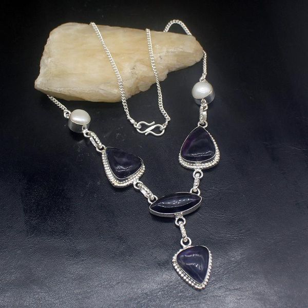 

chains gemstonefactory jewelry big promotion 925 silver purple charoite white biwa pearl ladies women chain necklace 44cm 20213364
