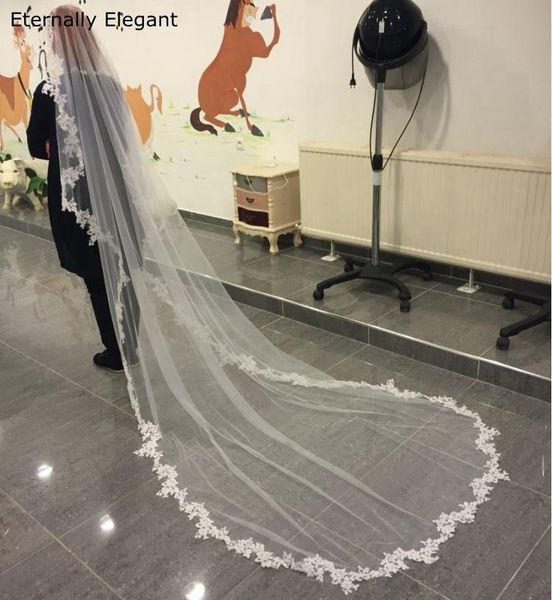 

bridal veils white/ivory wedding veil 3m long comb lace mantilla cathedral accessories veu de noiva real pos, Black