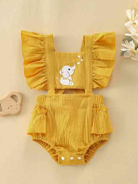 

baby cartoon embroidery ruffle trim bodysuit she, Blue