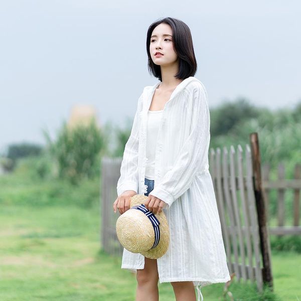 

women's trench coats cotton linen length sun protection clothing women summer literary loose hooded air conditioner thin ladies windbre, Tan;black