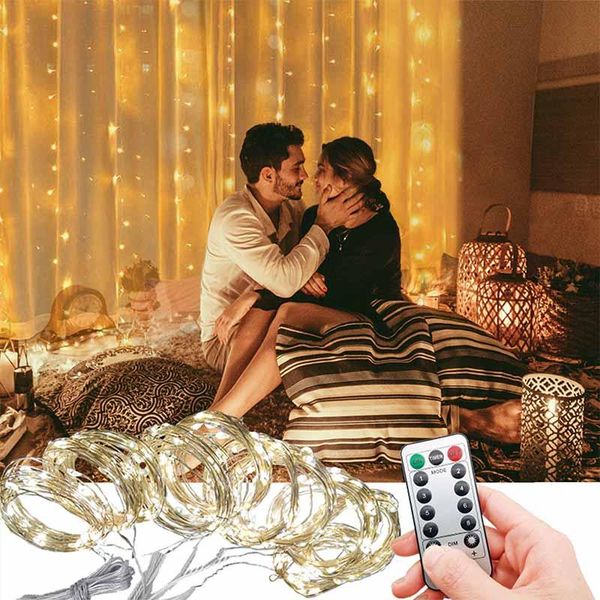 

party decoration led string lights christmas remote control usb wedding garland curtain 3m lamp holiday for bedroom bulb outdoor fairy