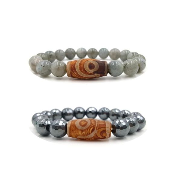 

beaded, strands lii ji one eye dzi agates beads labradorite 10mm or faceted hematite 12mm bracelet for men women, Black