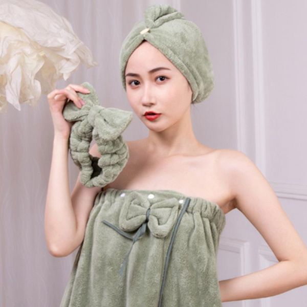 

towel coralline shower dress headband gift set soft water - absorbent bow wipe chest dry hair cap bath bathroom