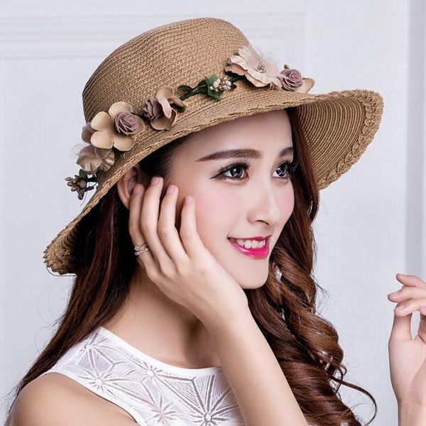 

mingjiebihuo fashion summer visor uv sun hat woman wreath cool sunscreen beach straw wide brim hats, Blue;gray