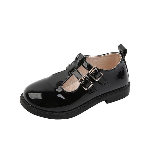 

flat shoes kids shallow uniform leather for students 2021 boys black spring casual children glossy non-slip chic girls, Black;grey