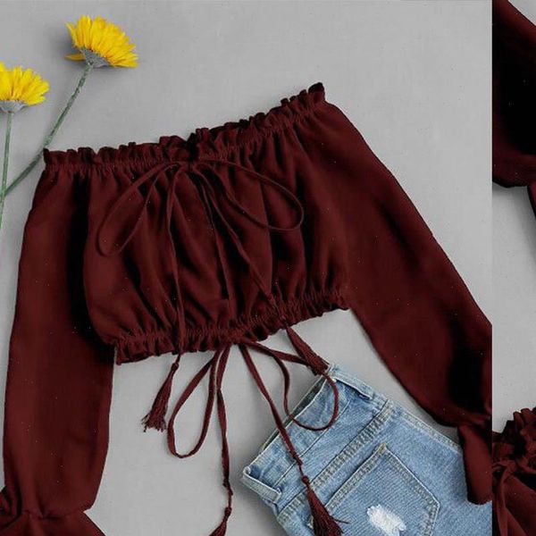 

women summer off shoulder chiffon long sleeve floral print t shirt sale cropped clothes fashionable, White