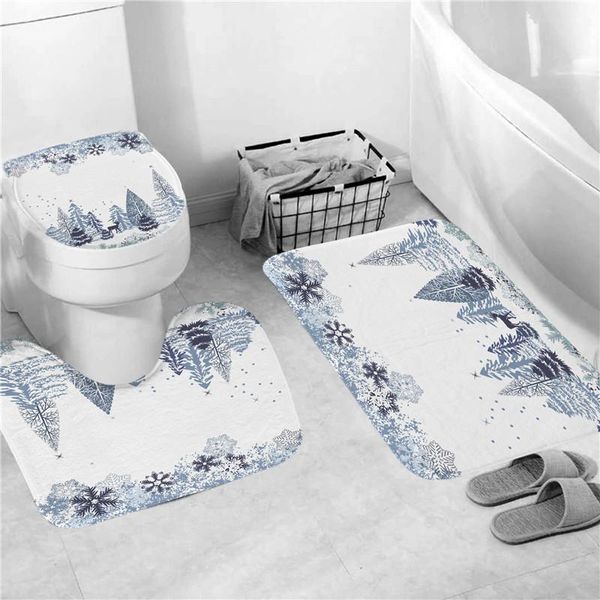 

bath mats 3pcs durable mat set soft absorbent floor rug christmas trees print toilet lid cover festival household decoration supplies