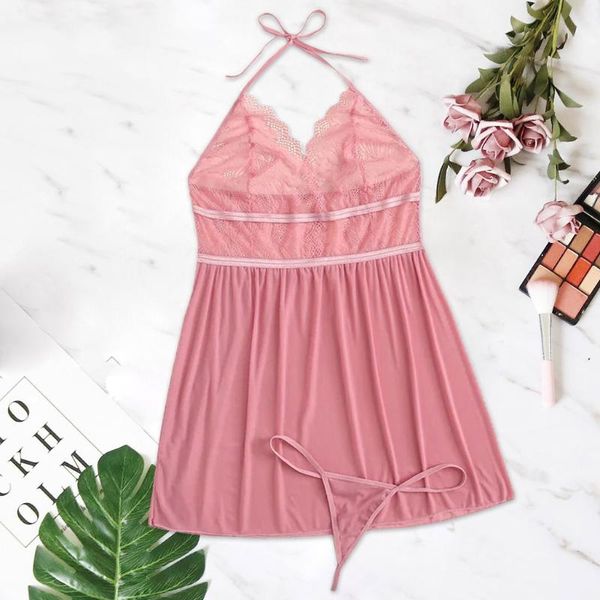 

bras sets women's summer lace strap nightdress backless temptation deep v low-cut sleepwear nightgowns beauty back night dress, Red;black