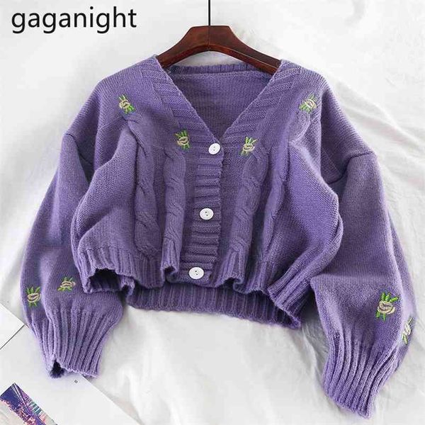 

sweet knitted cardigan v-neck office lady long sleeve fall fashion embroidery floral harajuku female 210601, White