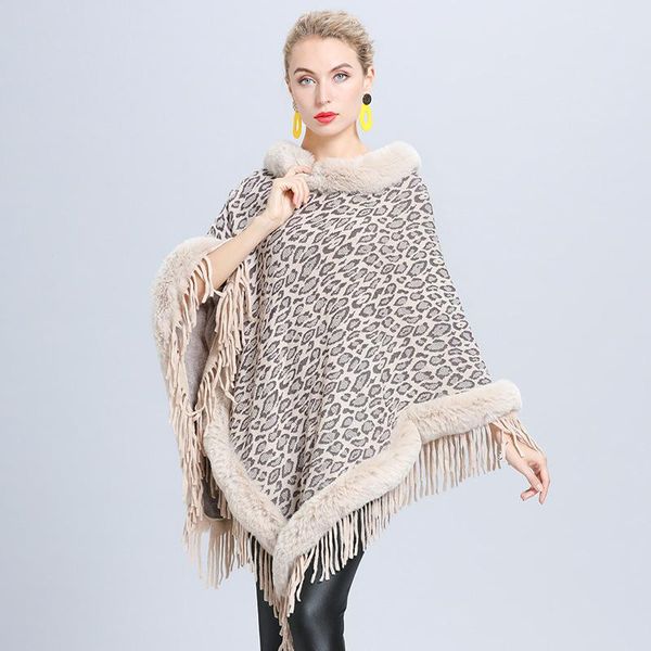 

scarves arrival fashion winter women's knit comfortable shawl warm thick soft loose fur collar vintage elegant tassel leopard poncho, Blue;gray
