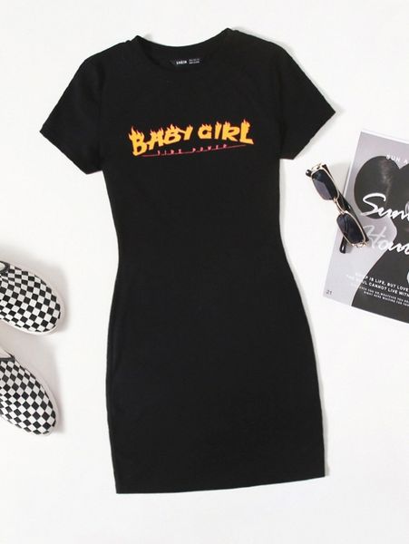 

letter graphic dress 841z#, Black;gray