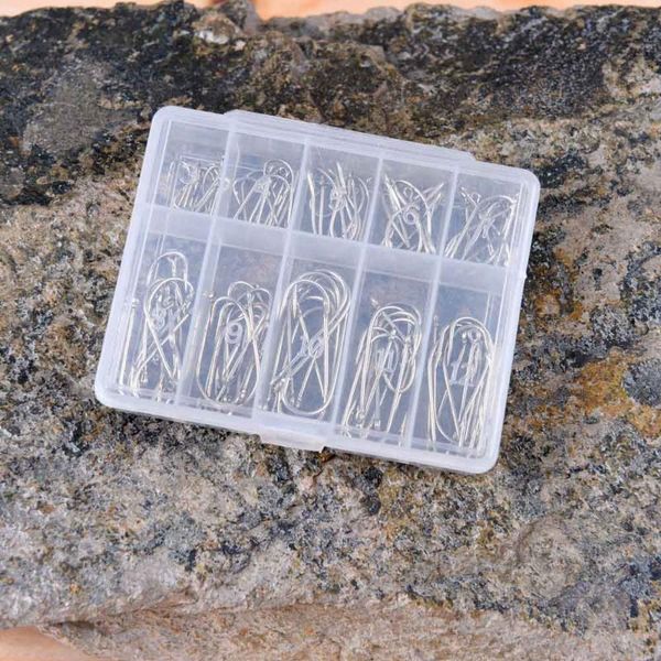 

fishing hooks 100pcs 1 box steel carp jig with hole fishhooks 10 sizes 3# - 12# pesca tackle tool