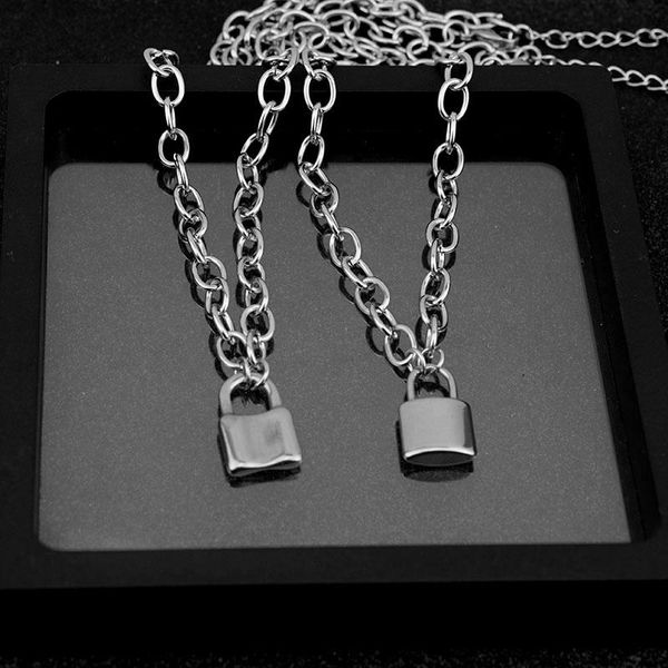 

pendant necklaces lock pendants stainless steel chain necklace male silver color accessories hip hop jewelry on the neck punk