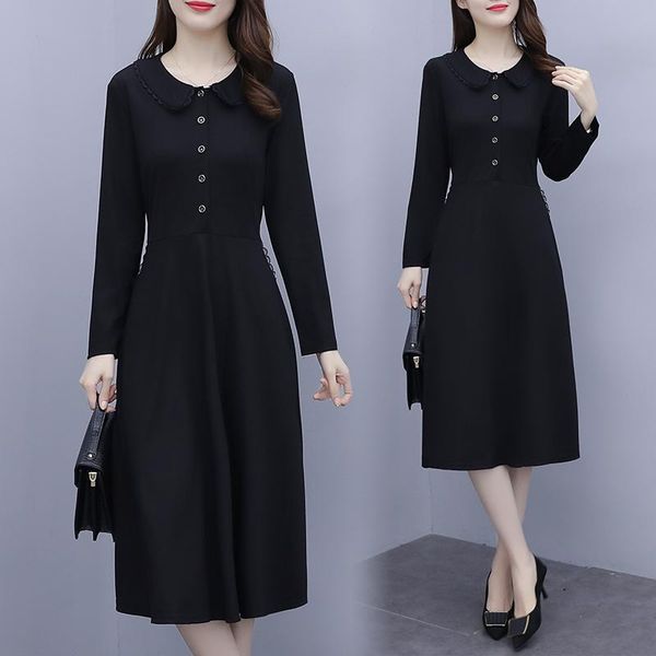 

casual dresses womens plus size -5xl dress xxl xxxl 3xl xxxxl 4xl black long sleeves 2021 autumn slim loose a-line beach swing, Black;gray