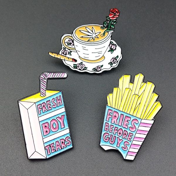 

pins, brooches cute mini coffee fries enamel cartoon pins badges bags metal pin gifts for friends jewelry kids brooch diy clothes, Gray