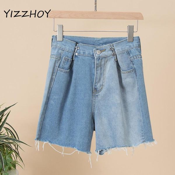 

women's shorts yizzhoy summer casual female ins retro ladies jeans blue women streetwear adjustable waist washed denim, White;black