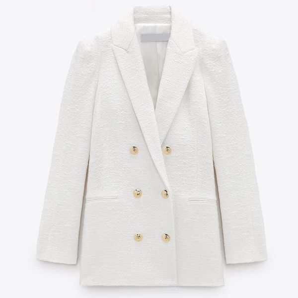 

women's suits & blazers 2021 spring autumn women fashion white pink tweed and jackets chic button office suit coat ladies elegant outwe, White;black