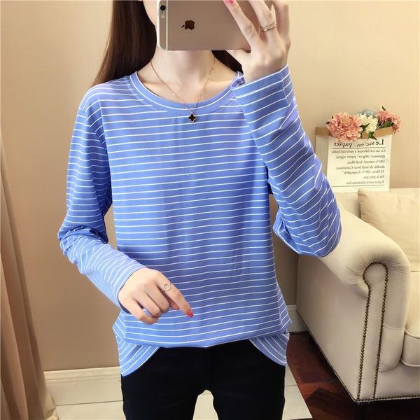 

women's t-shirt long-sleeved striped loose casual fashion cute trend autumn 2021 clothes bottoming shirt, White
