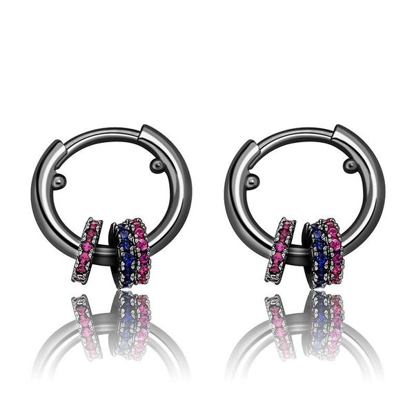

hoop & huggie charm 1 pair hip hop colorful cz stone paved bling out 3 circles earrings for men women fashion jewelry, Golden;silver